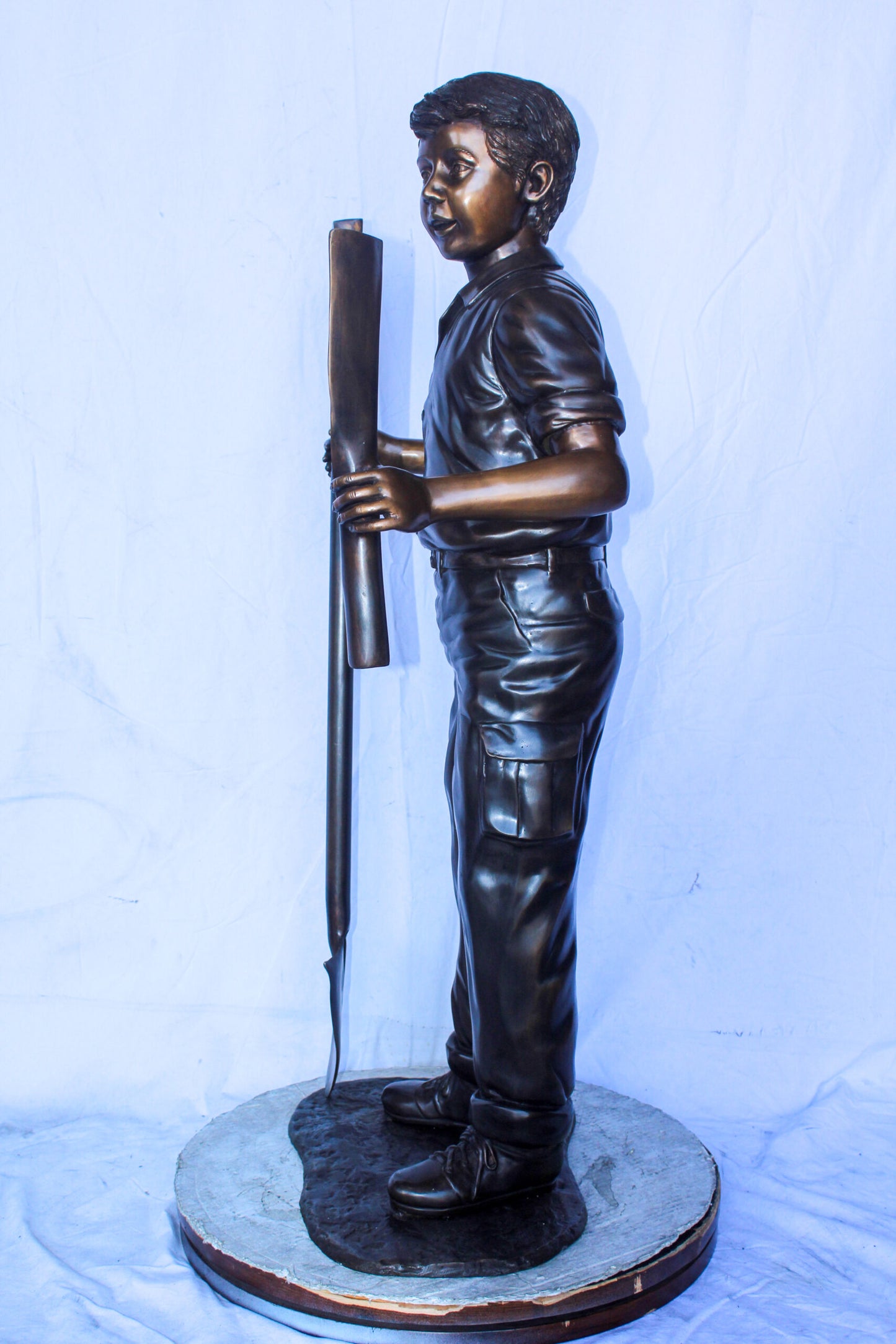 A Boy with Shovel, Charming Garden Bronze Statue 24" x 15" x 27"H