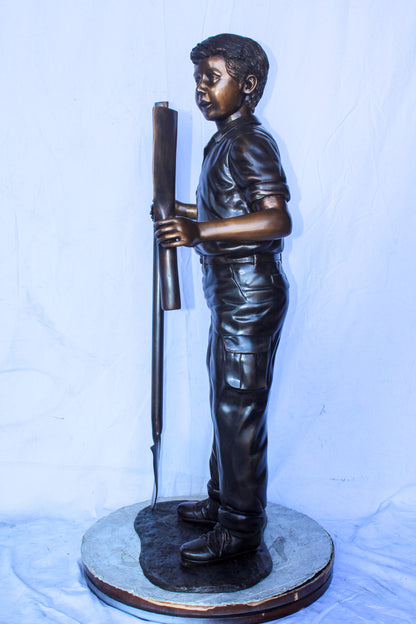 A Boy with Shovel, Charming Garden Bronze Statue 24" x 15" x 27"H