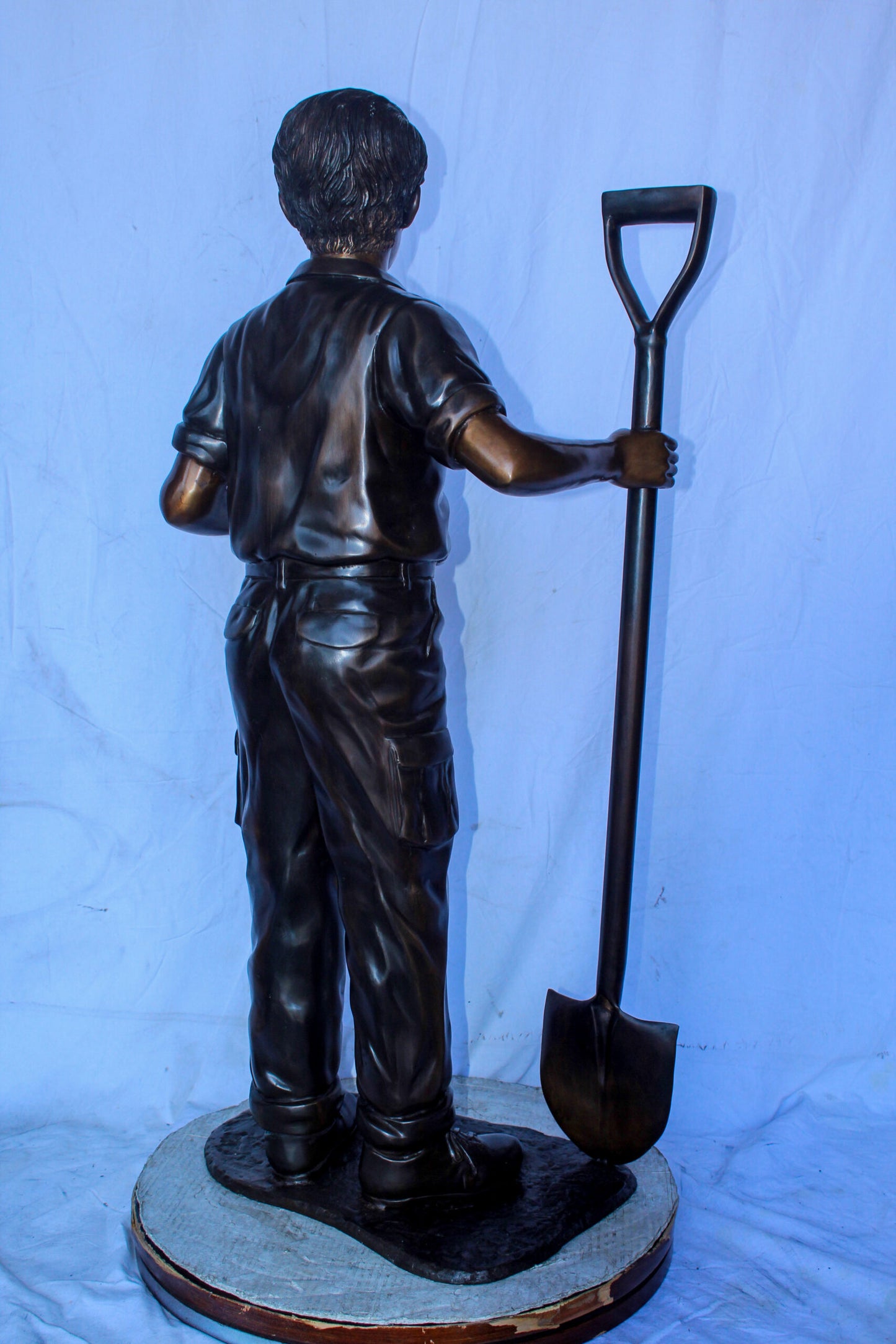 A Boy with Shovel, Charming Garden Bronze Statue 24" x 15" x 27"H