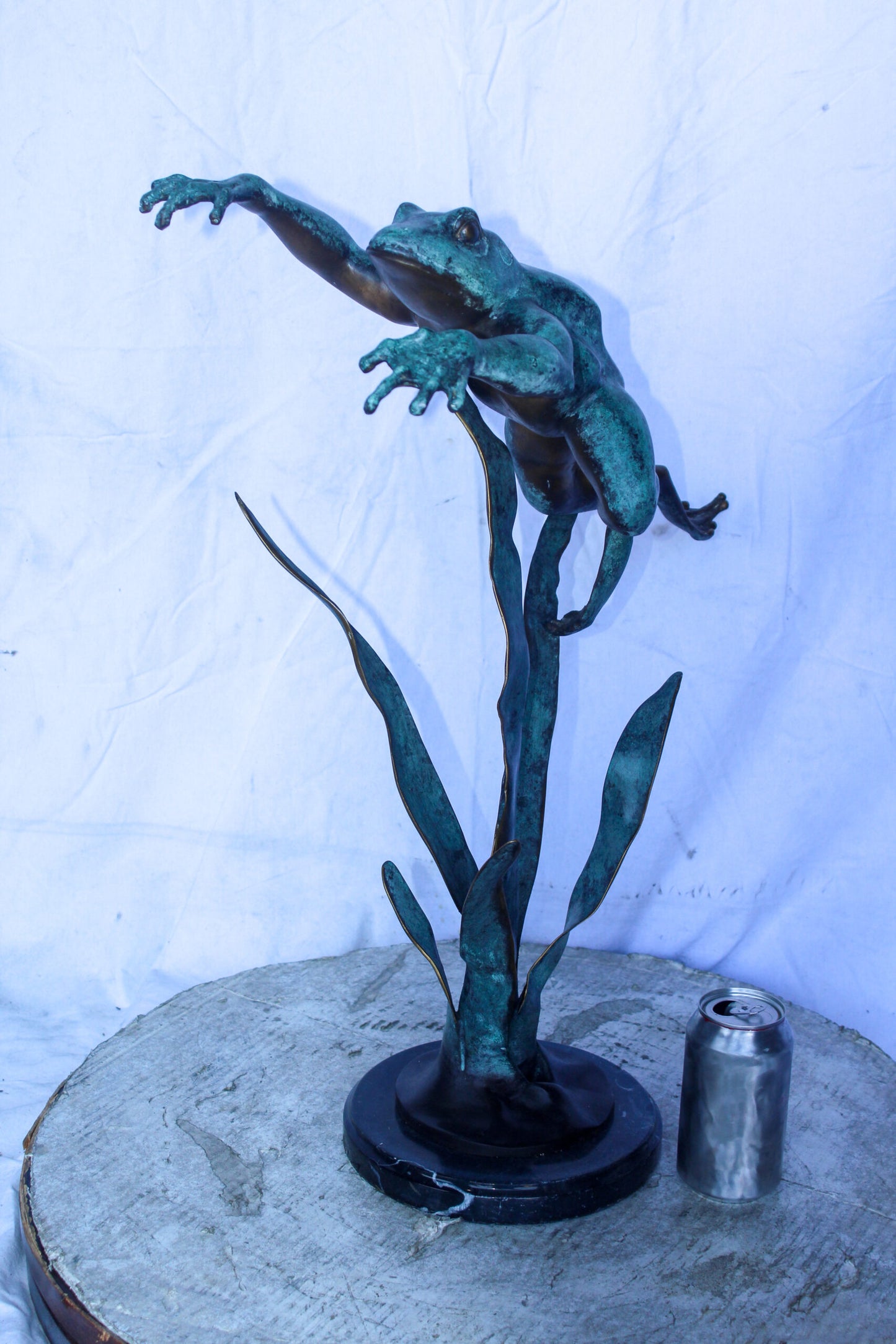 Frog Leaping Over Grass Bronze Statue 23" x 11" x 24"H