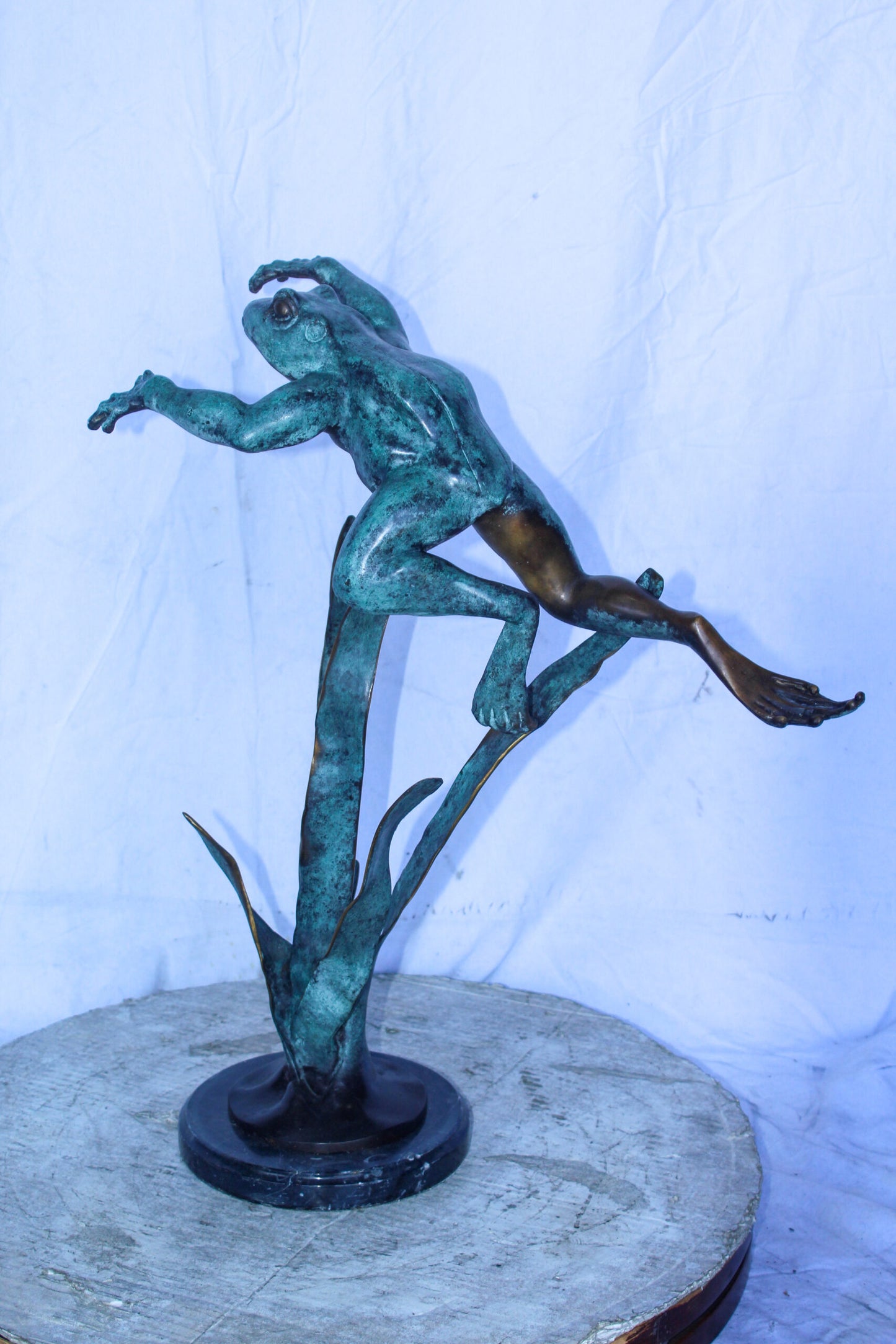 Frog Leaping Over Grass Bronze Statue 23" x 11" x 24"H