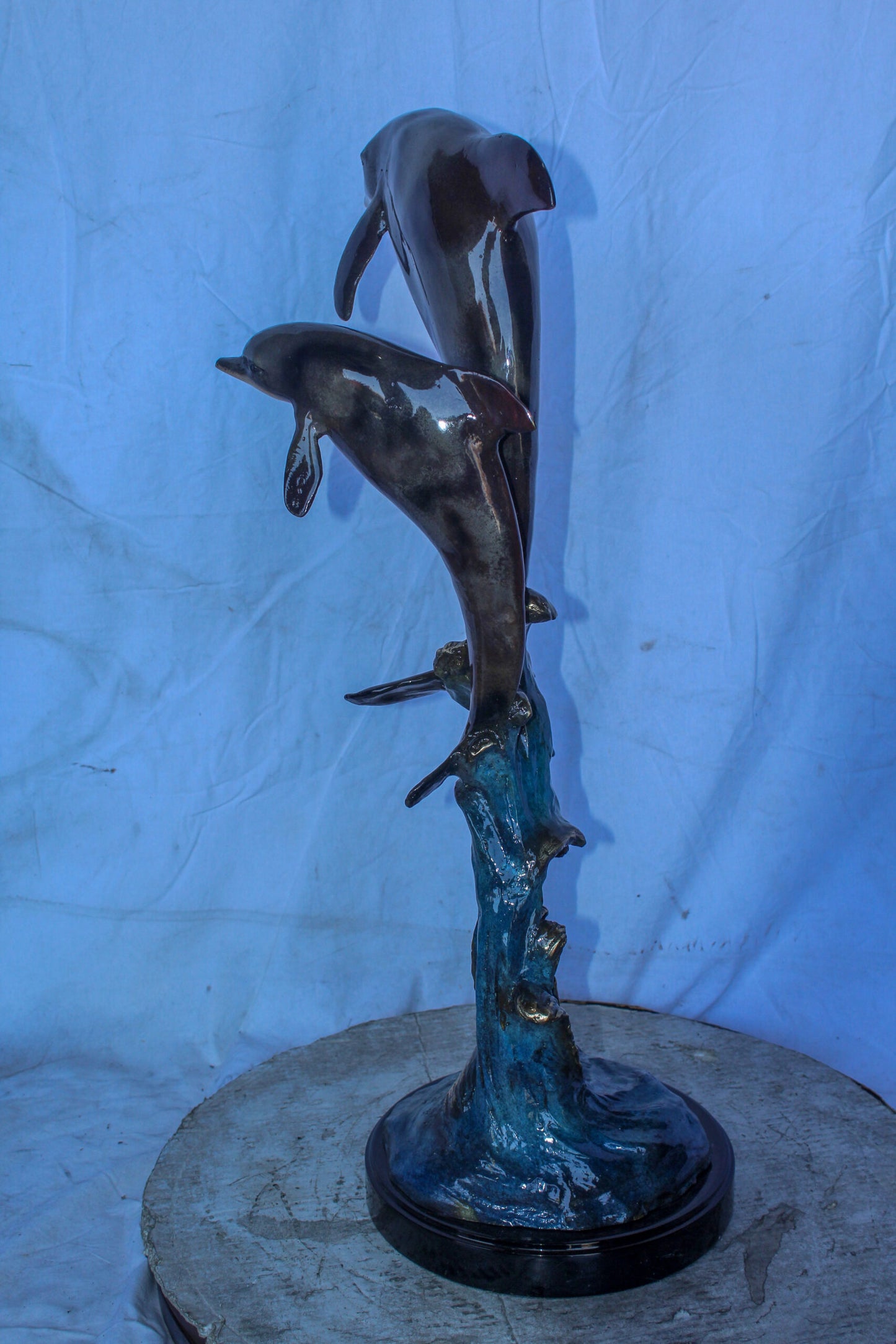 Two Dolphins Jumping of the Water Bronze Statue 11" x 12" x 31"H