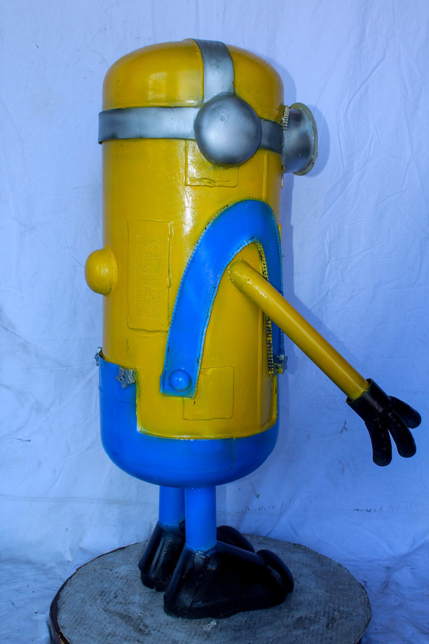 Comical Metal Scrap Statue of Boy with Camera, Whimsical Art 26" x 19" x 42"H