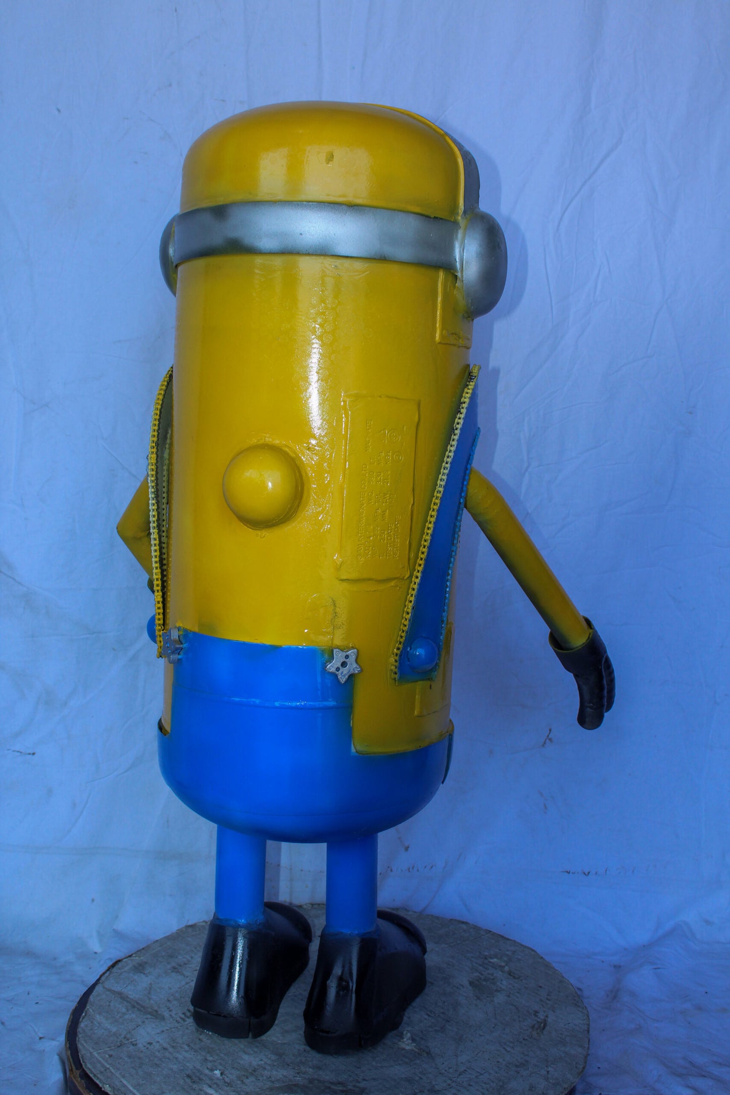 Comical Metal Scrap Statue of Boy with Camera, Whimsical Art 26" x 19" x 42"H