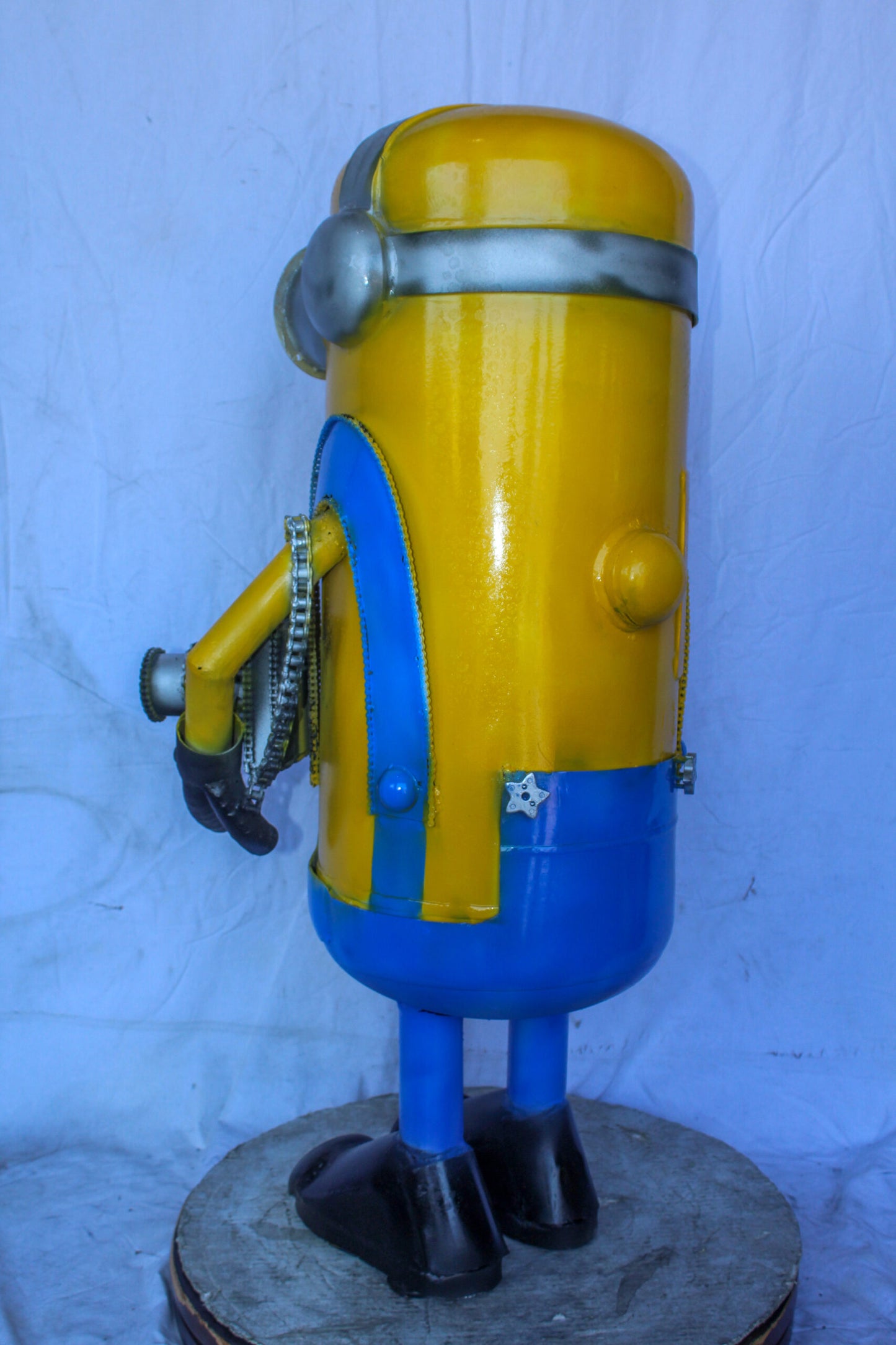 Comical Metal Scrap Statue of Boy with Camera, Whimsical Art 26" x 19" x 42"H