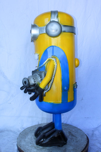 Comical Metal Scrap Statue of Boy with Camera, Whimsical Art 26" x 19" x 42"H