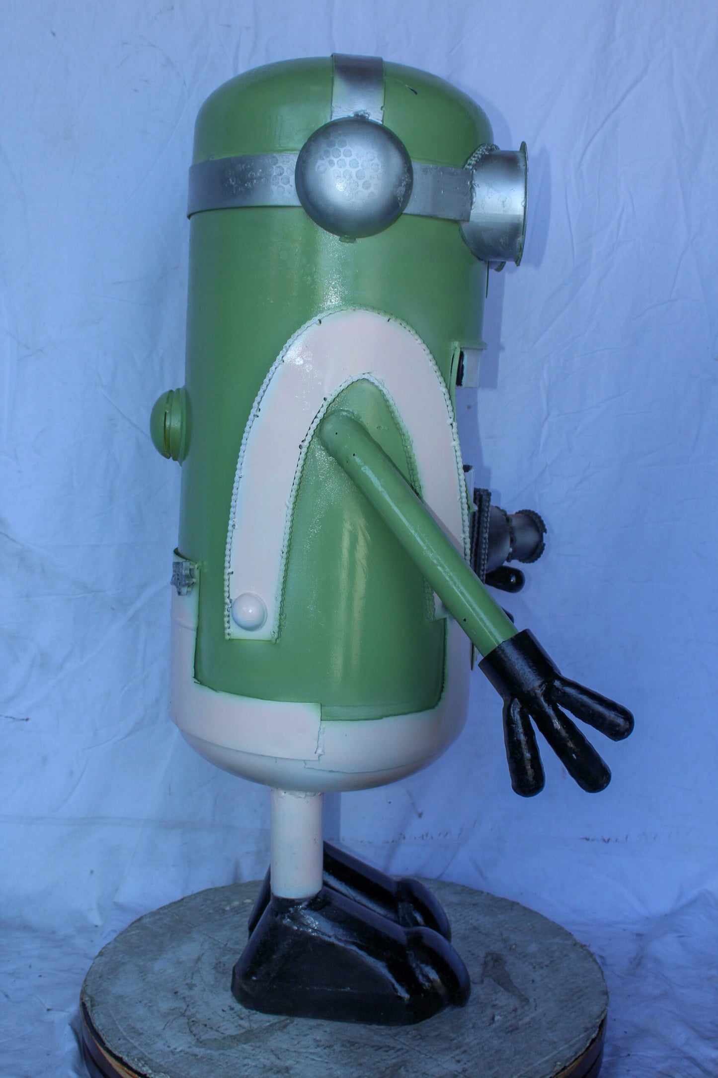 Amusing Metal Scrap Statue of Boy Holding a Camera, Unique Art 26" x 18" x 41"H