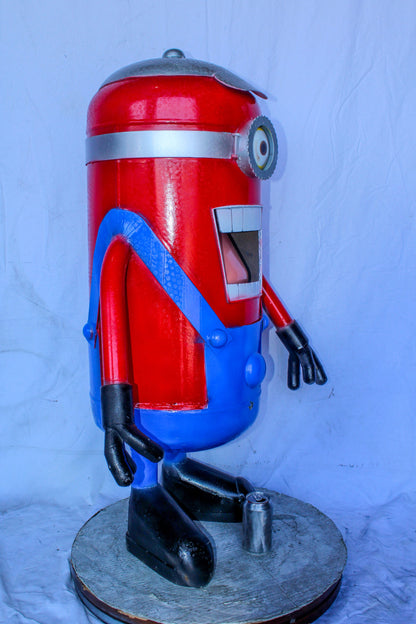 Comical Metal Scrap Statue of Boy With One Eye, Whimsical Art 28" x 15" x 42"H