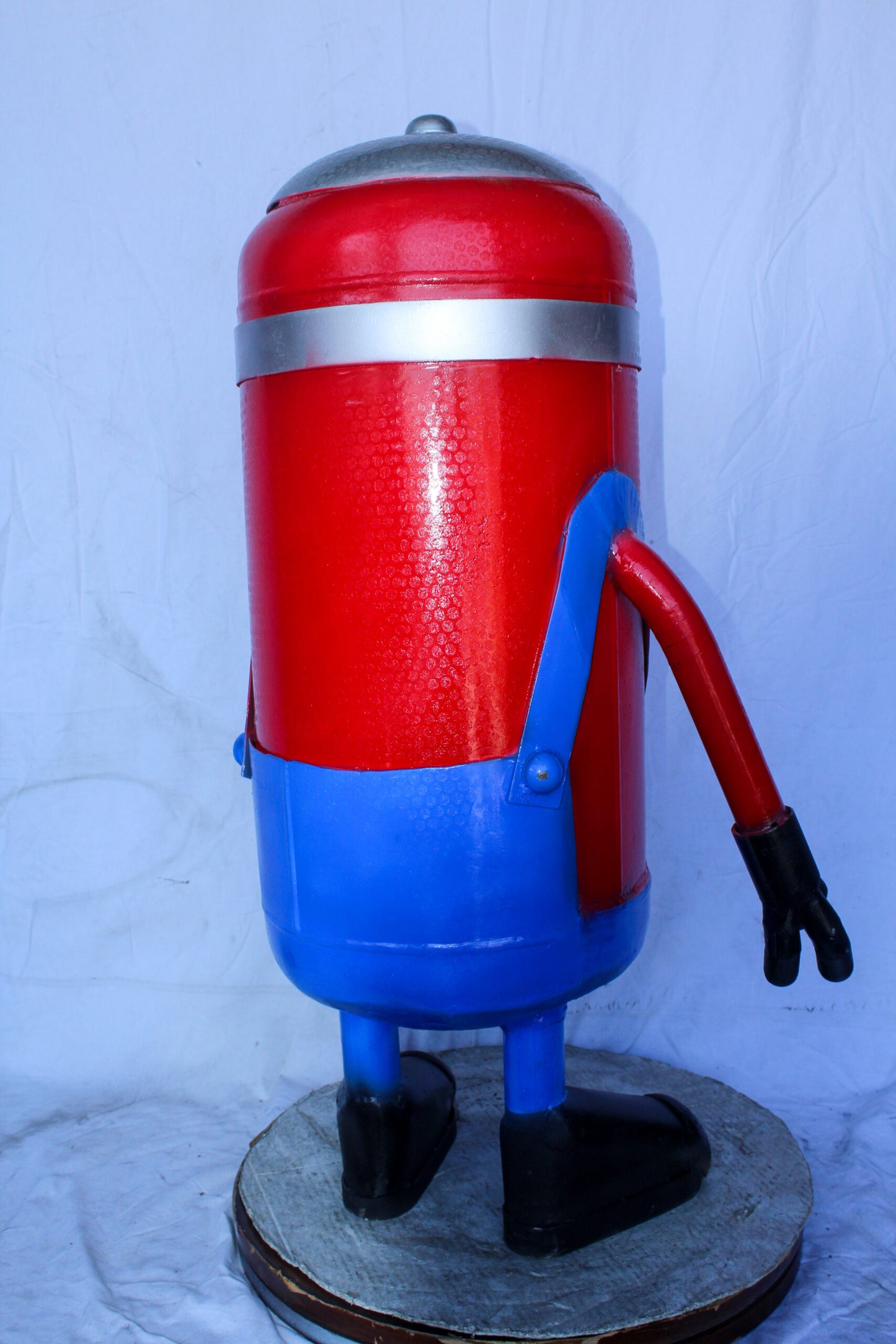 Comical Metal Scrap Statue of Boy With One Eye, Whimsical Art 28" x 15" x 42"H