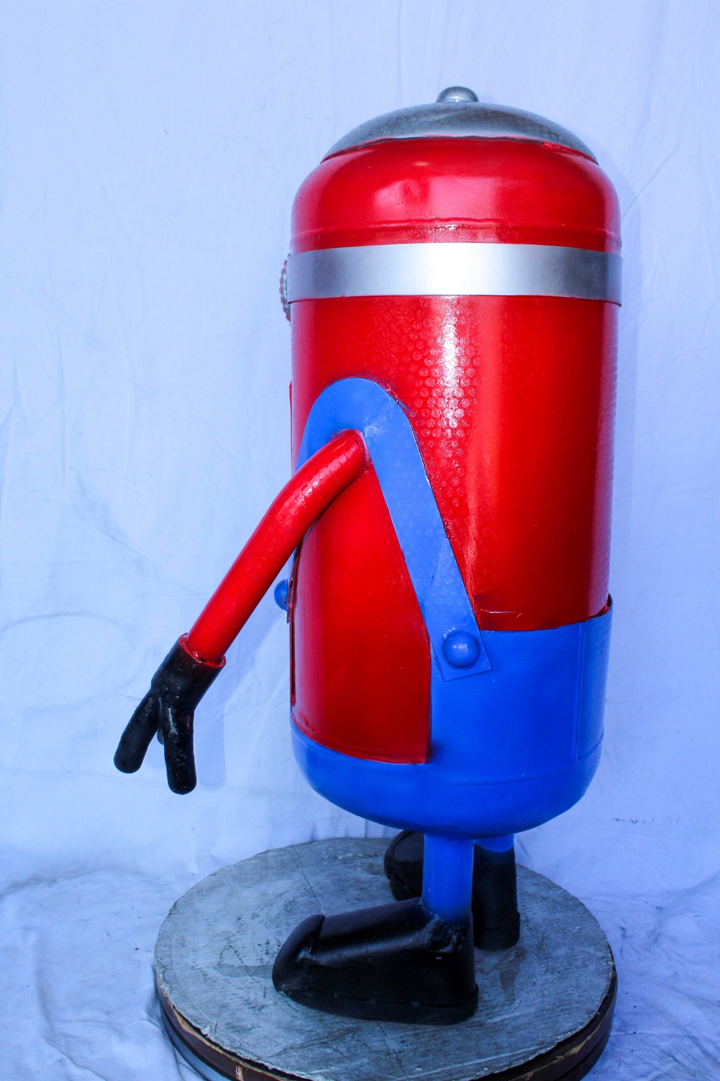 Comical Metal Scrap Statue of Boy With One Eye, Whimsical Art 28" x 15" x 42"H