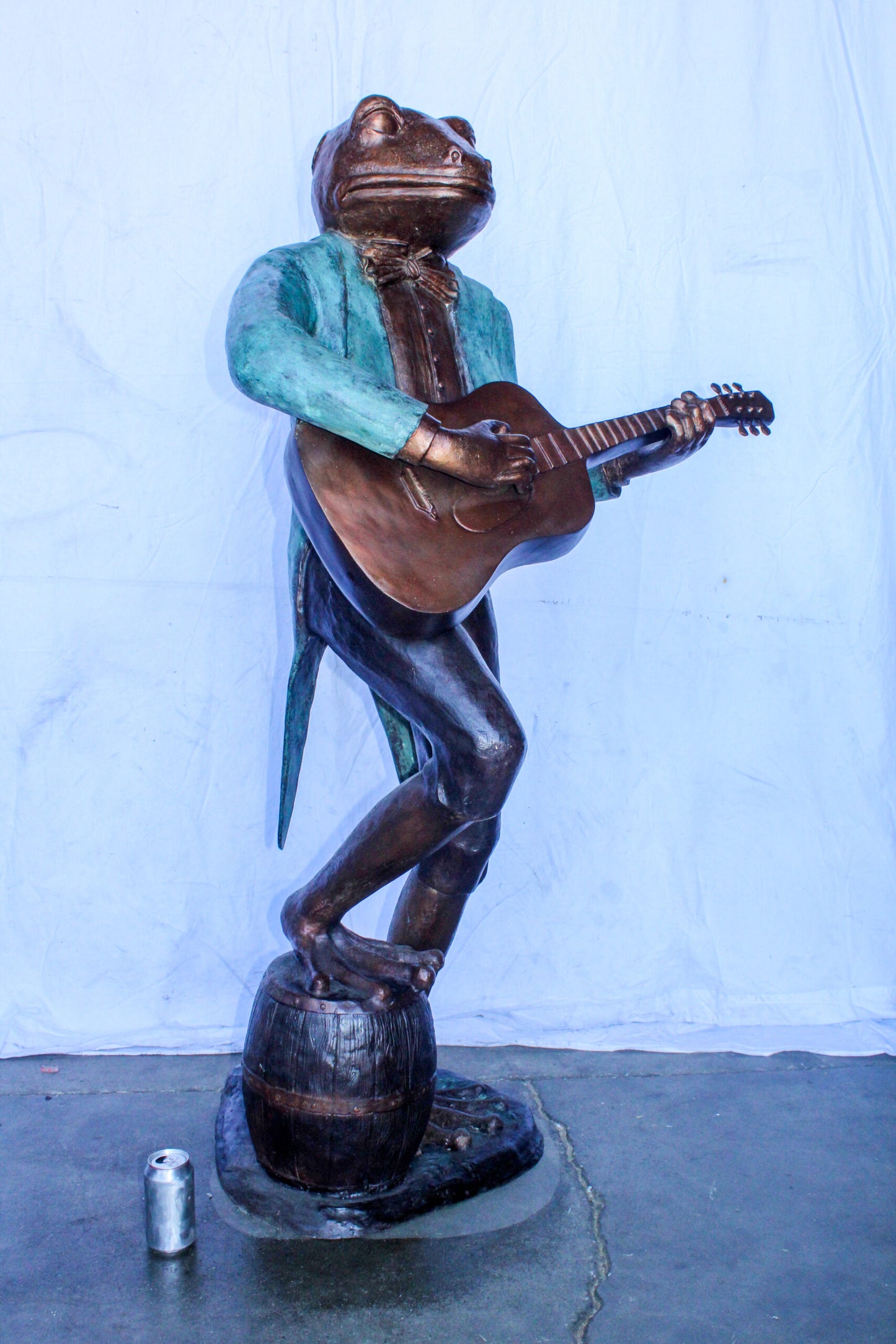 Frog Playing Guitar Bronze Statue, Comical Art Decor 35" x 24" x 62"H