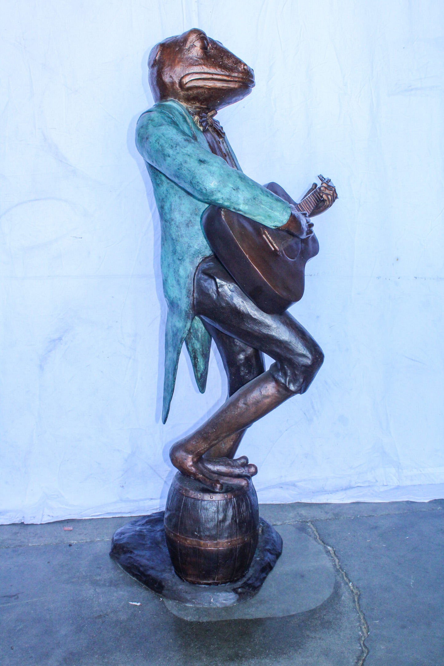 Frog Playing Guitar Bronze Statue, Comical Art Decor 35" x 24" x 62"H