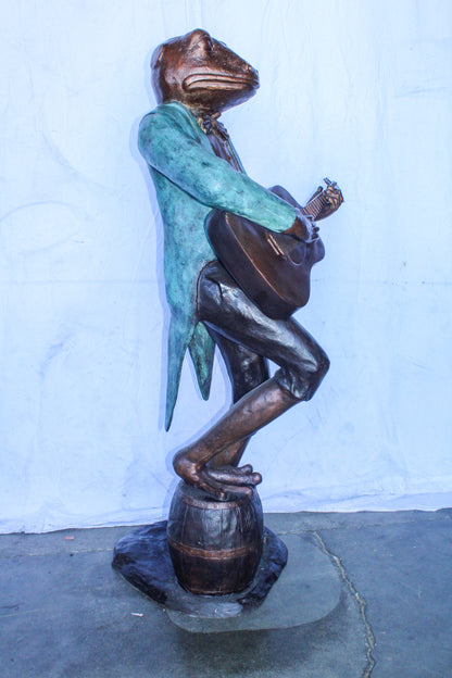 Frog Playing Guitar Bronze Statue, Comical Art Decor 35" x 24" x 62"H