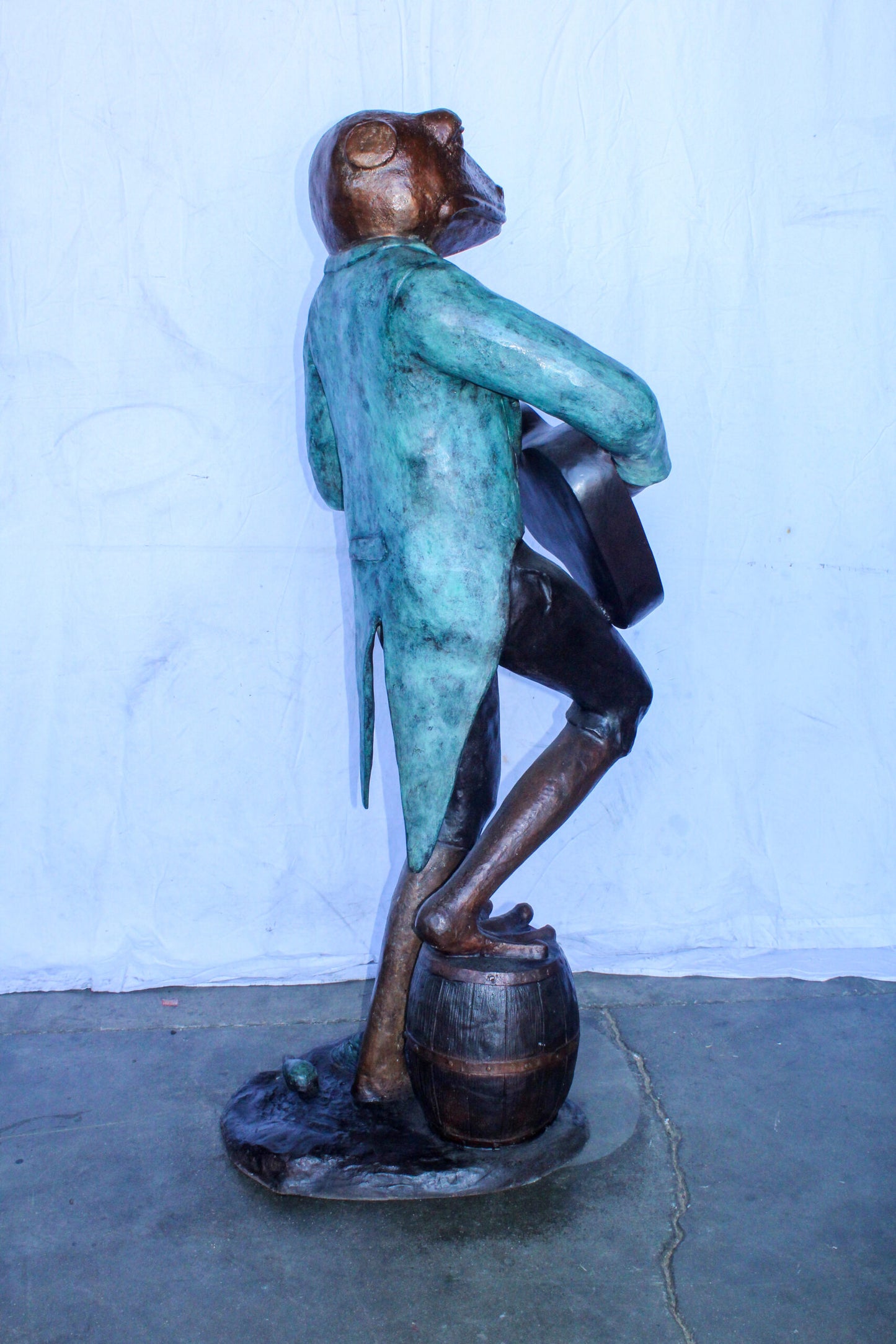 Frog Playing Guitar Bronze Statue, Comical Art Decor 35" x 24" x 62"H