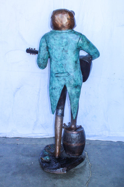 Frog Playing Guitar Bronze Statue, Comical Art Decor 35" x 24" x 62"H