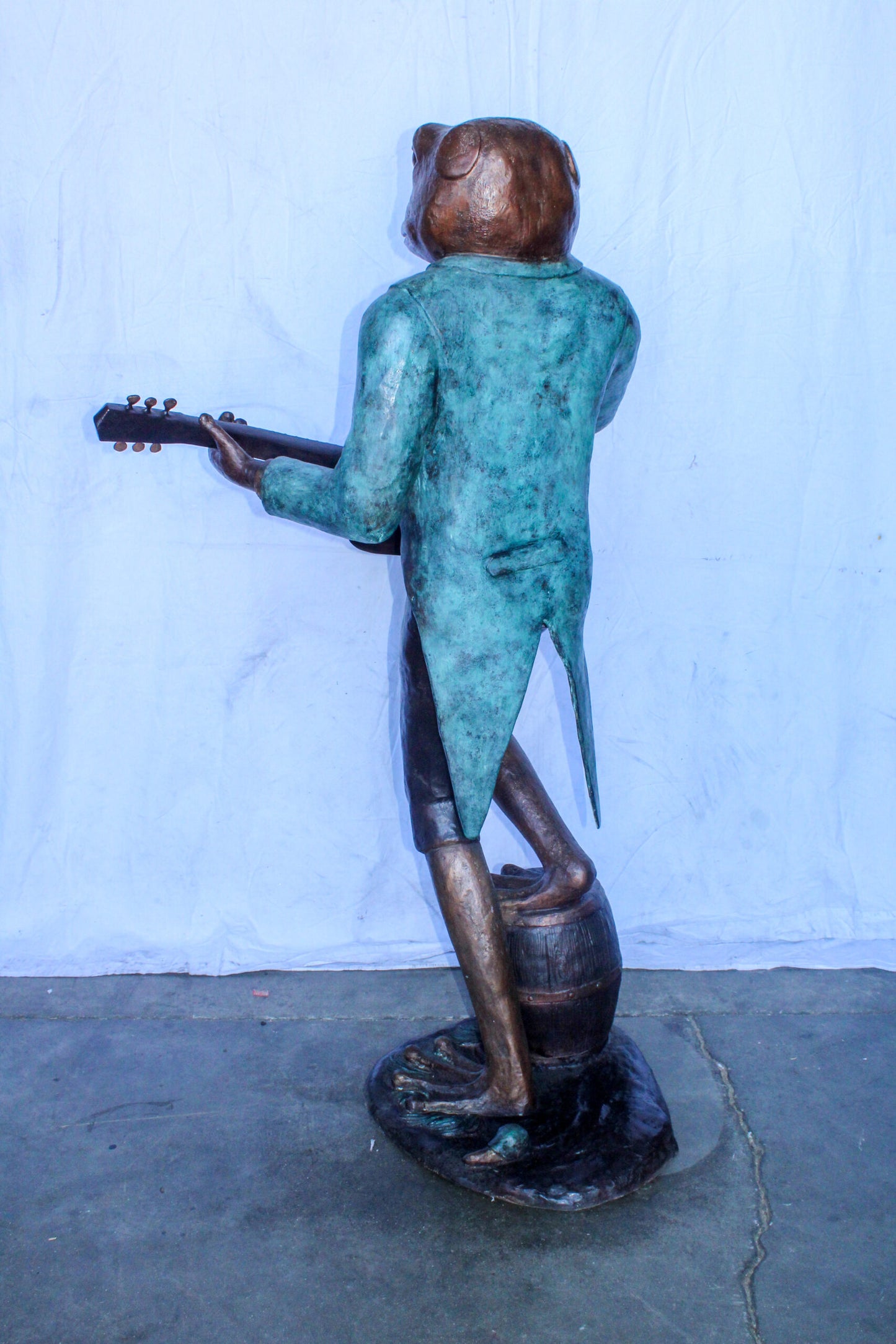 Frog Playing Guitar Bronze Statue, Comical Art Decor 35" x 24" x 62"H