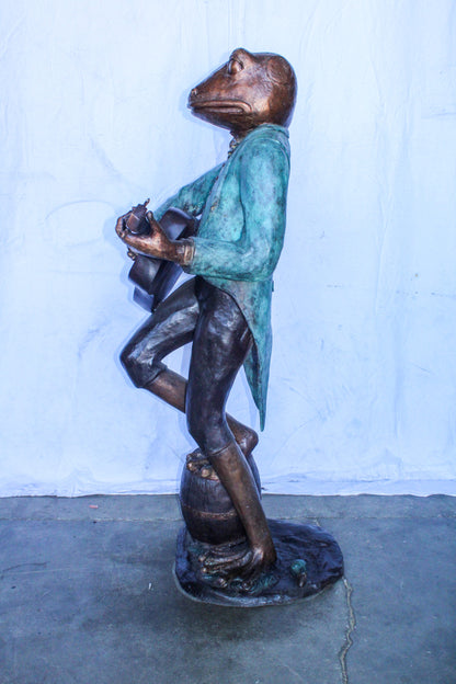 Frog Playing Guitar Bronze Statue, Comical Art Decor 35" x 24" x 62"H