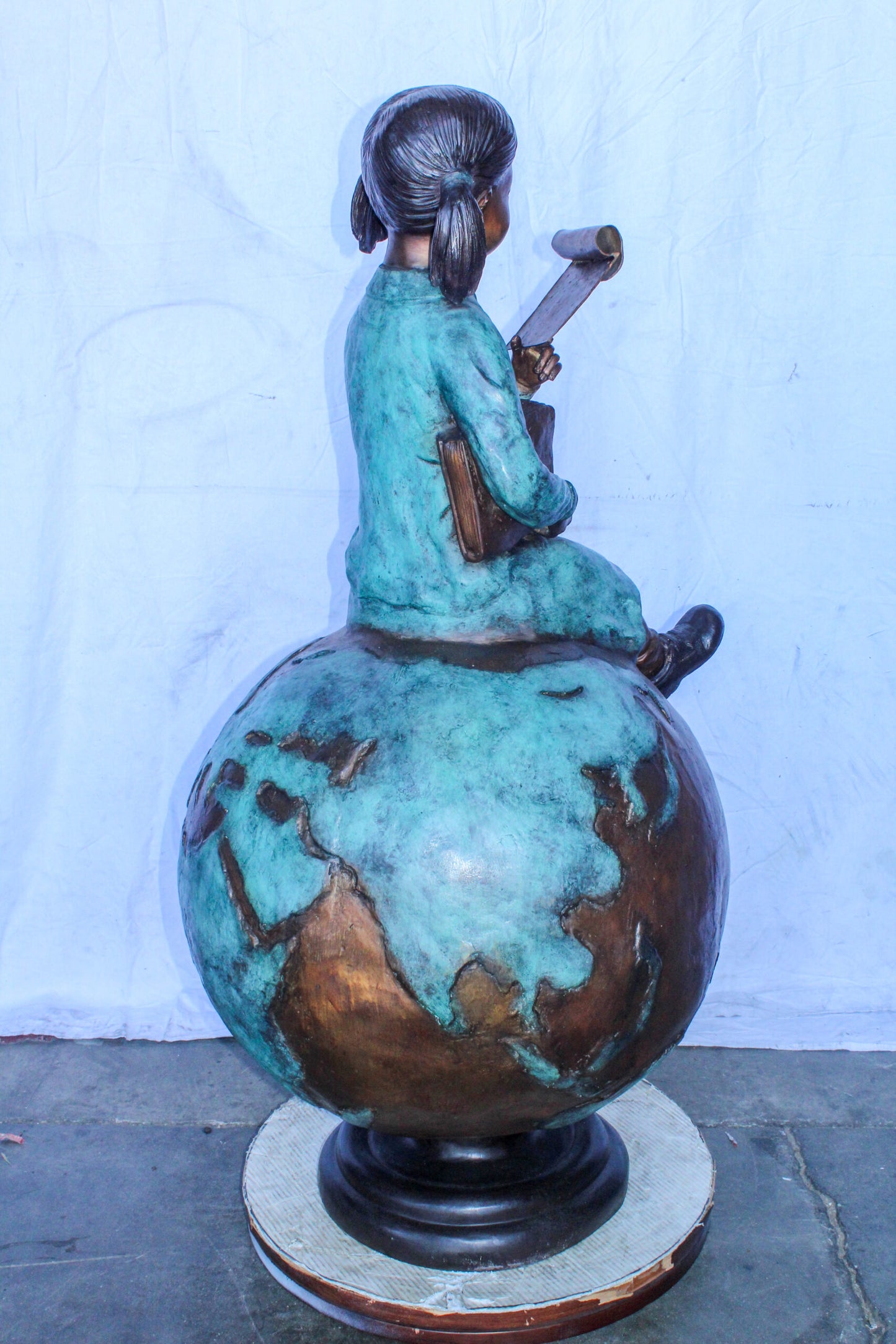 Girl Reading Book on Top of the World Bronze Statue 27" x 26" x 53"H