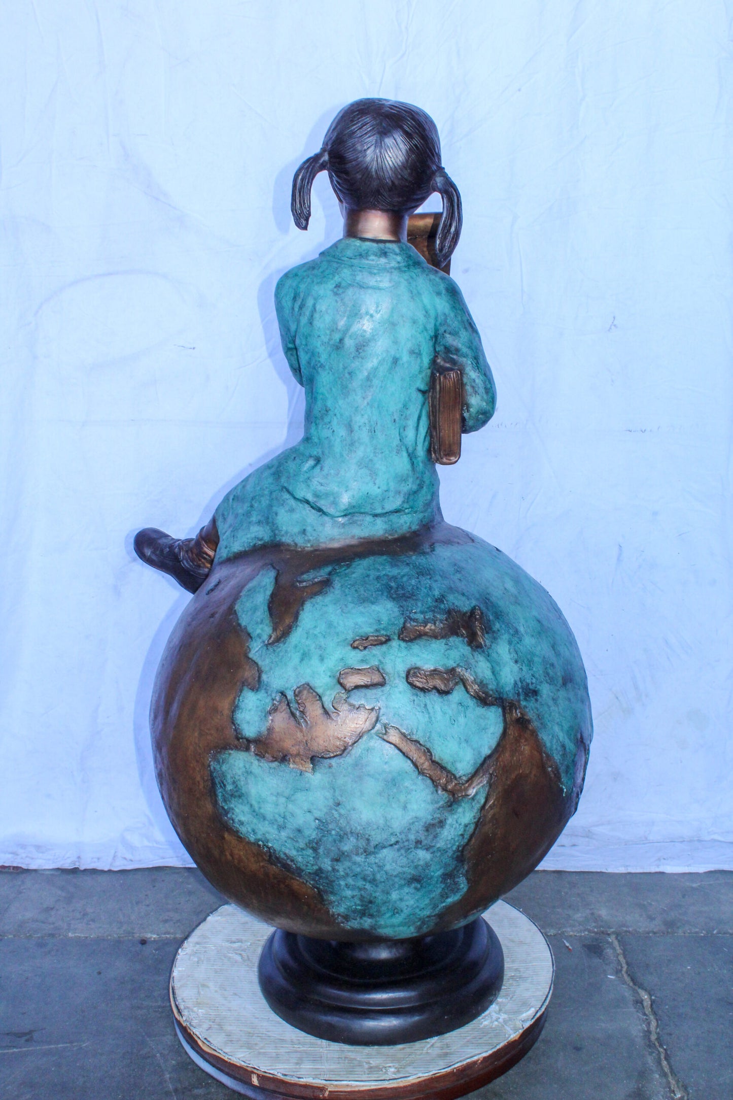 Girl Reading Book on Top of the World Bronze Statue 27" x 26" x 53"H