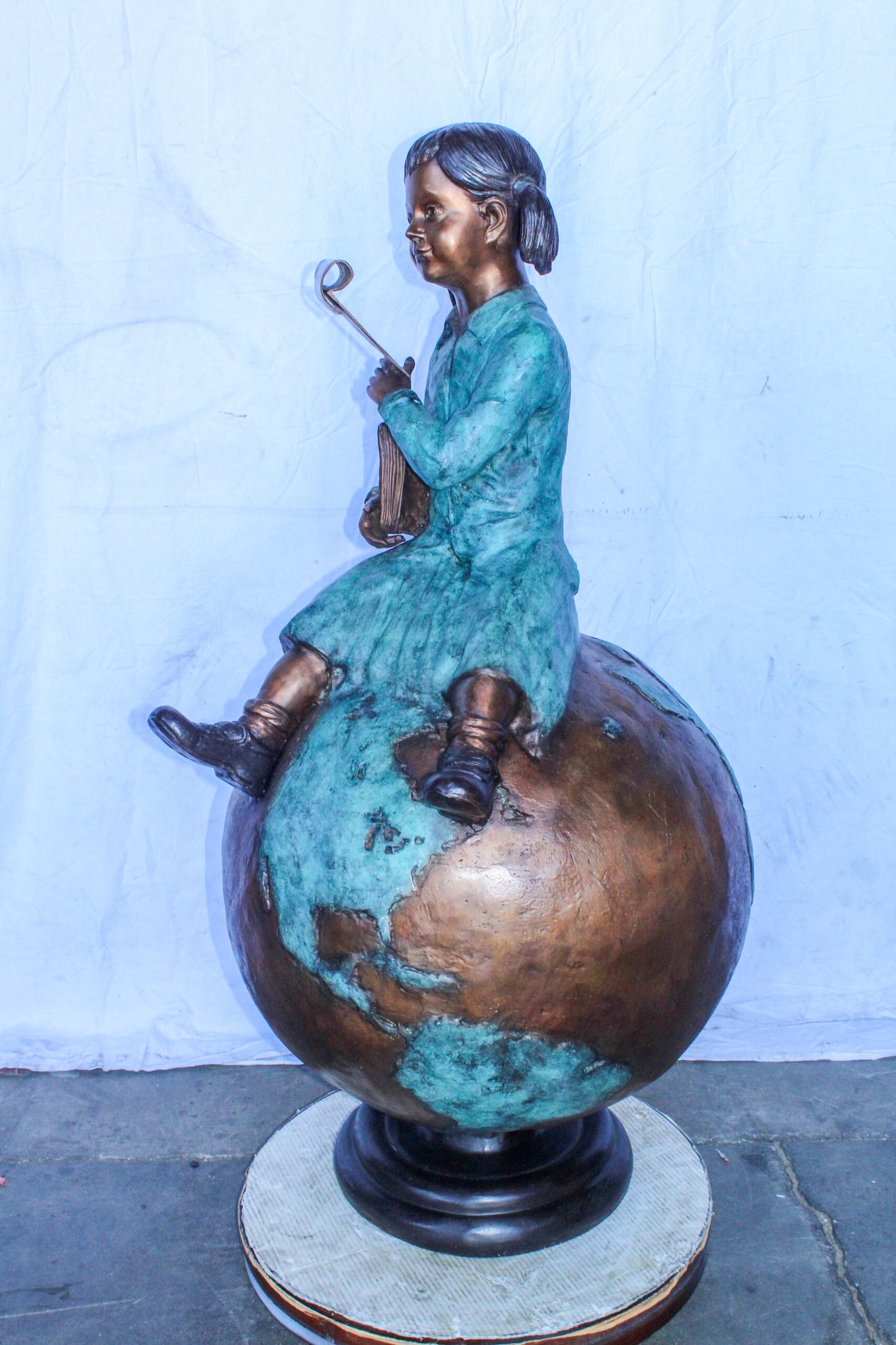 Girl Reading Book on Top of the World Bronze Statue 27" x 26" x 53"H