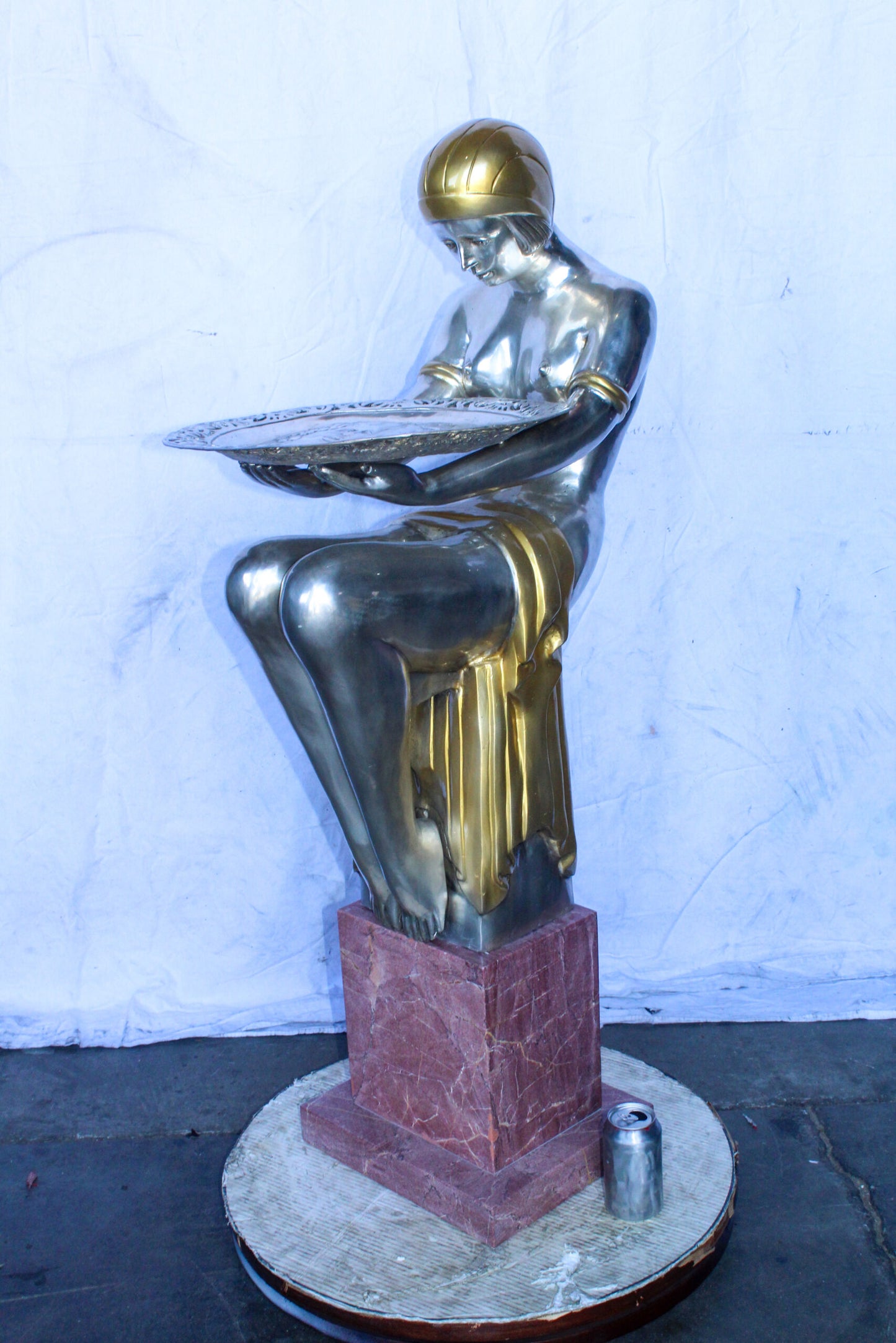 Art Deco Female Figure Rare Sculptural and a Pedestal 20" x 16" x 48"H