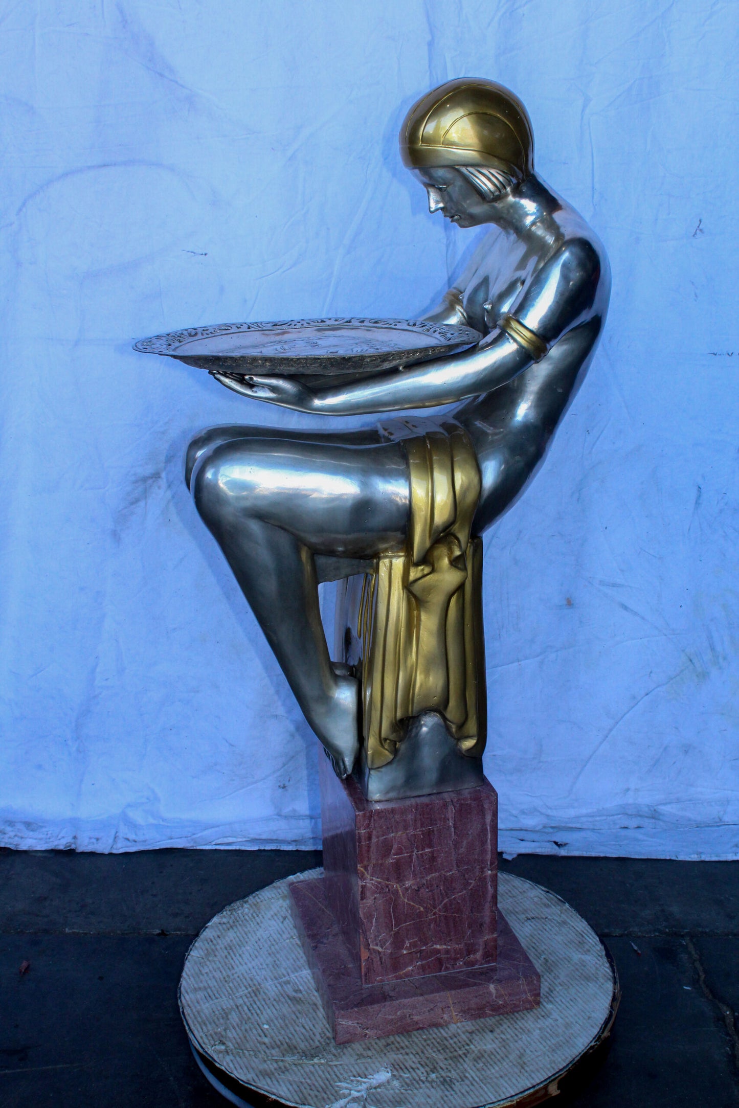 Art Deco Female Figure Rare Sculptural and a Pedestal 20" x 16" x 48"H