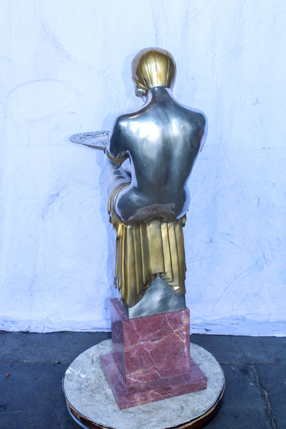 Art Deco Female Figure Rare Sculptural and a Pedestal 20" x 16" x 48"H