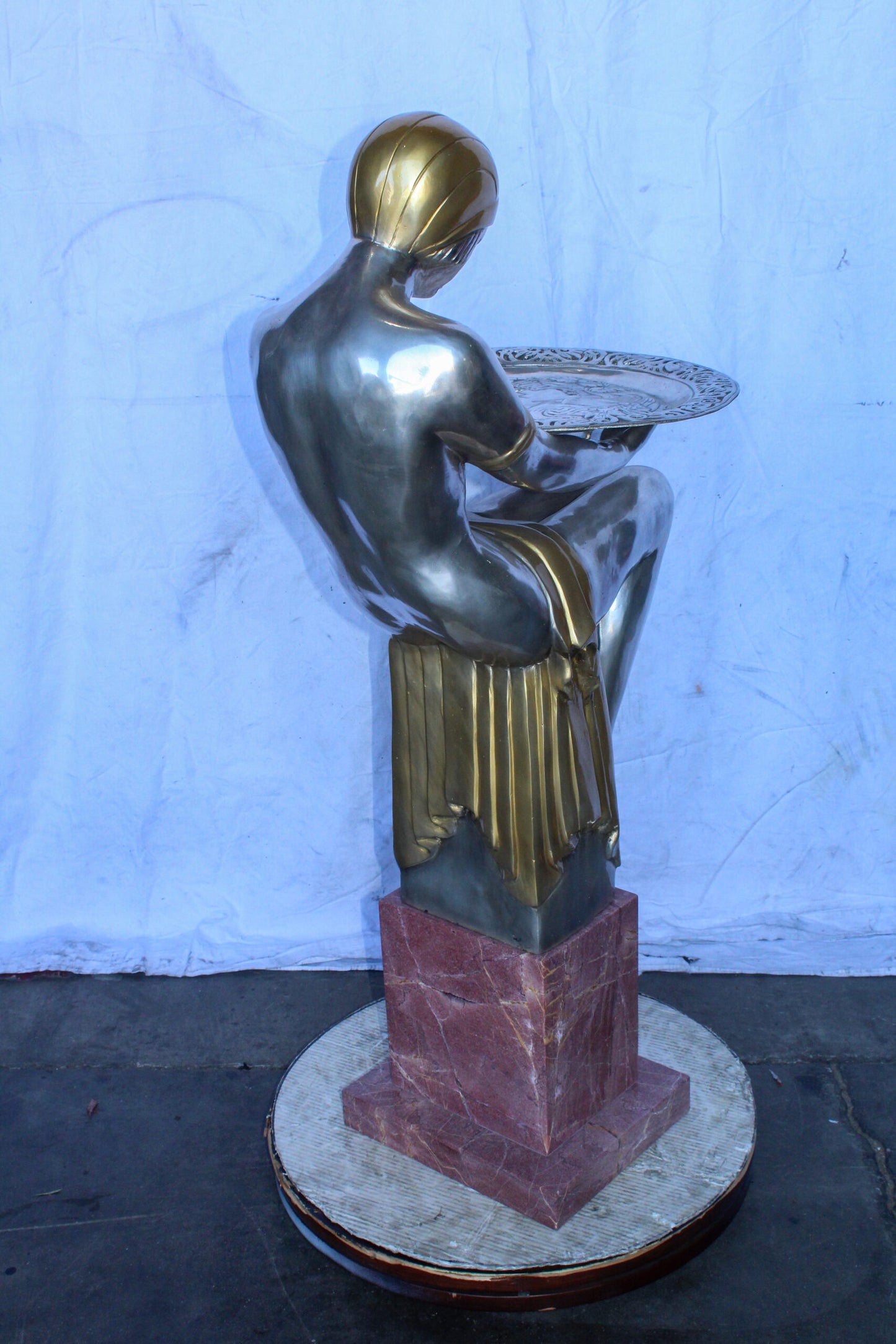 Art Deco Female Figure Rare Sculptural and a Pedestal 20" x 16" x 48"H