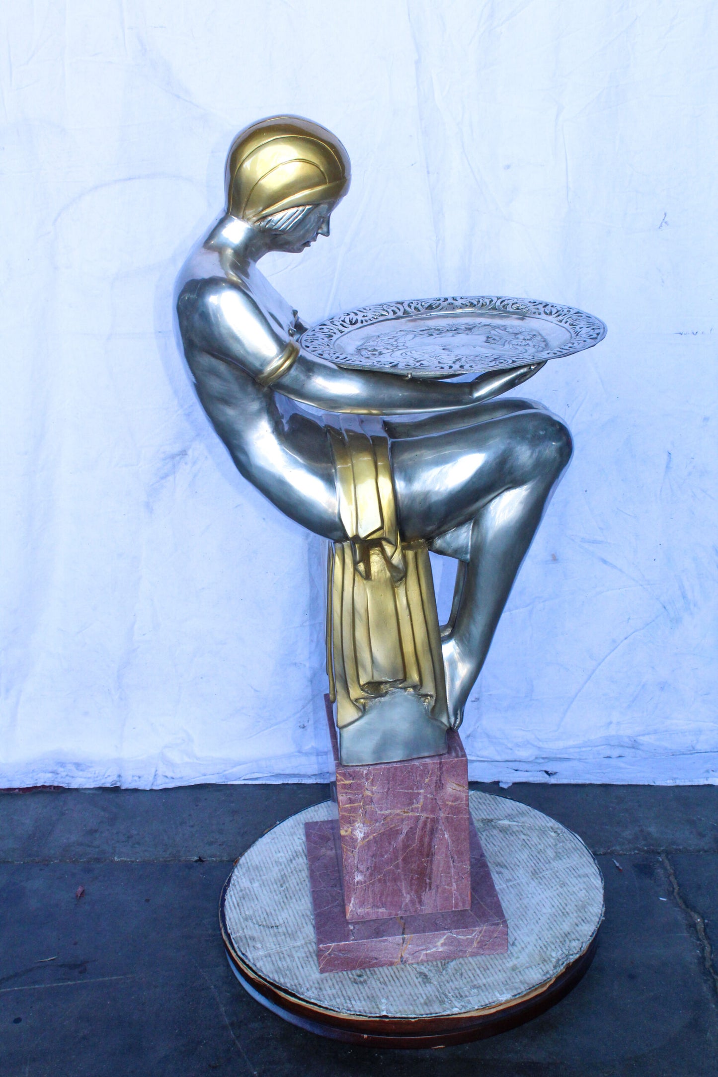 Art Deco Female Figure Rare Sculptural and a Pedestal 20" x 16" x 48"H