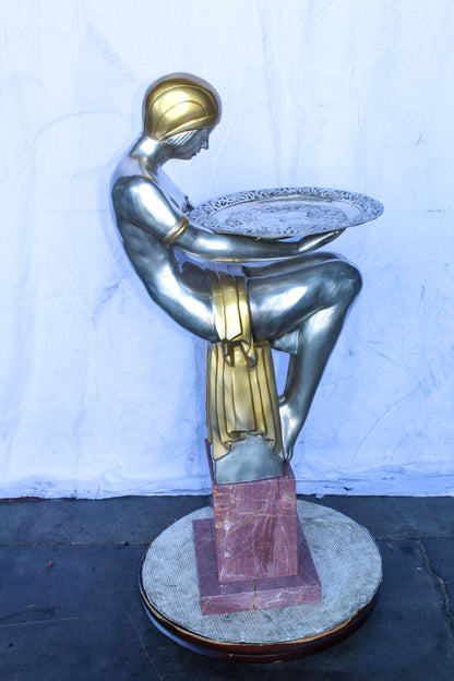 Art Deco Female Figure Rare Sculptural and a Pedestal 20" x 16" x 48"H