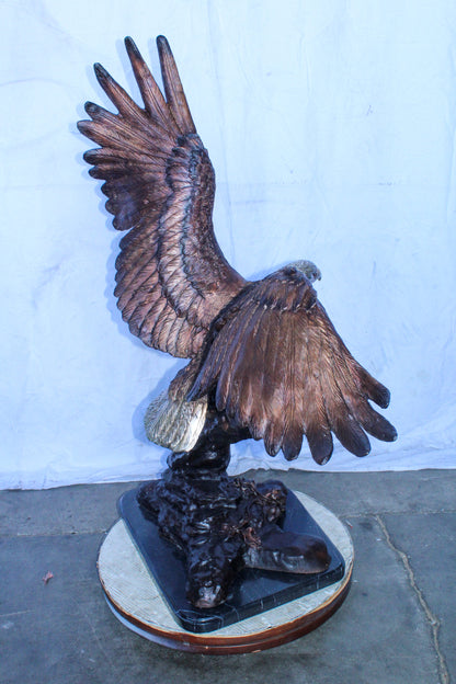 Large Eagle Coming to Landing Bronze Statue on Marble Base 37" x 19" x 46"H