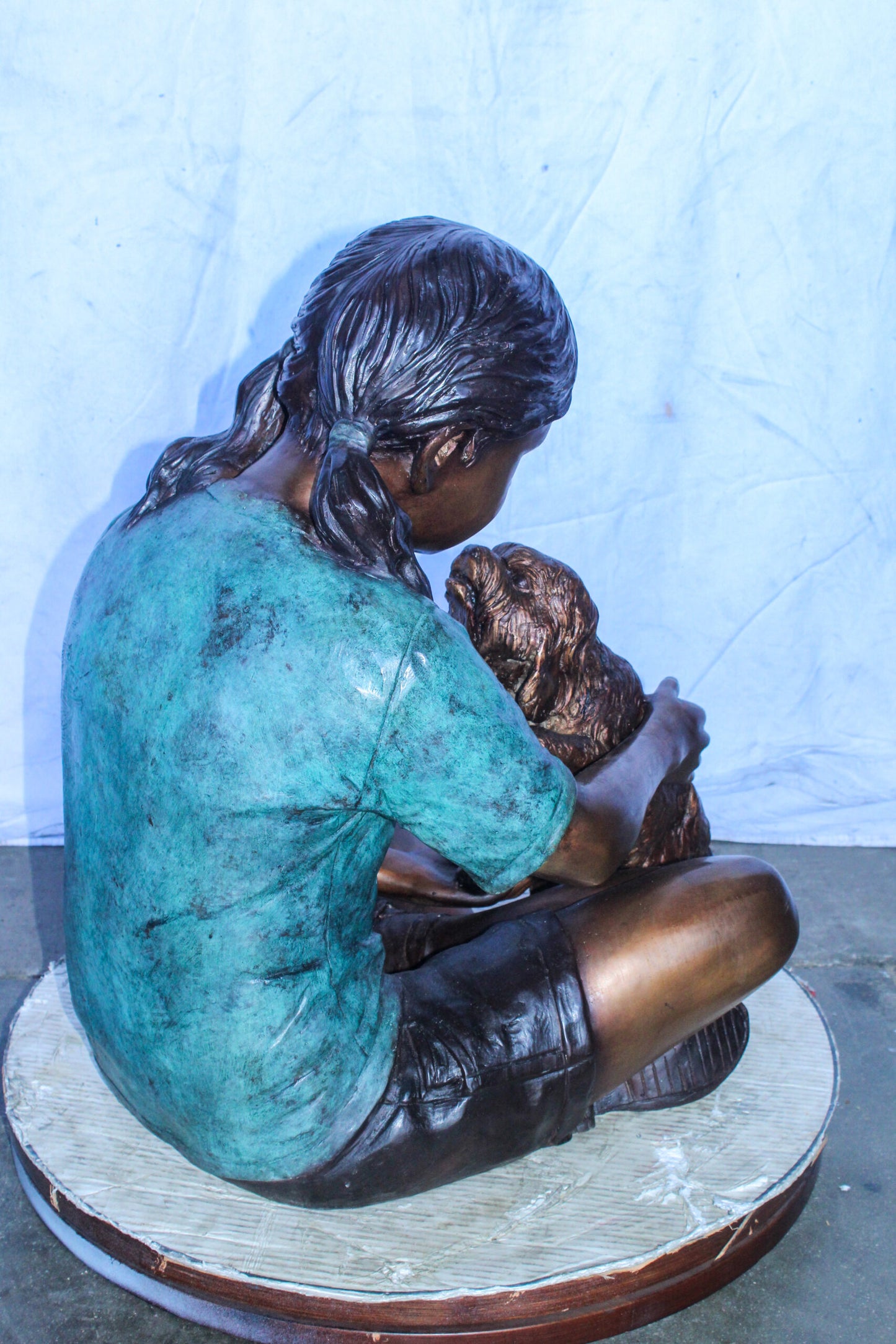 Young Girl Playing with Her Maltese Dog Bronze Statue 24" x 19" x 24"H