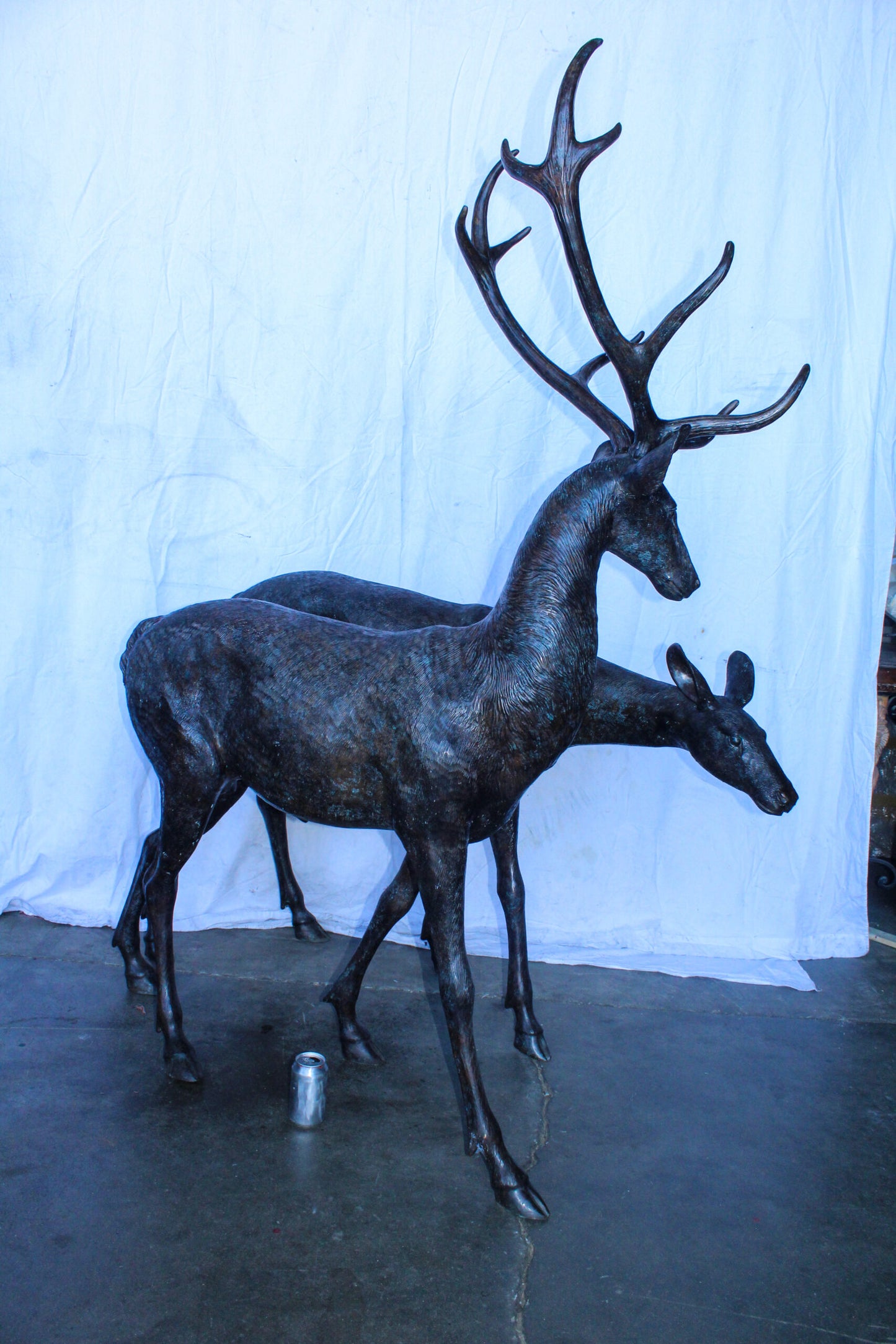Life Size Bronze Statues of a Pair of Deer, Wildlife Display 58" x 18" x 58"H