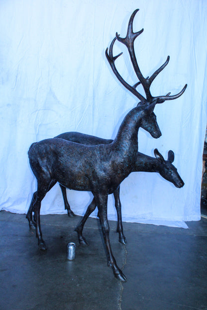 Life Size Bronze Statues of a Pair of Deer, Wildlife Display 58" x 18" x 58"H