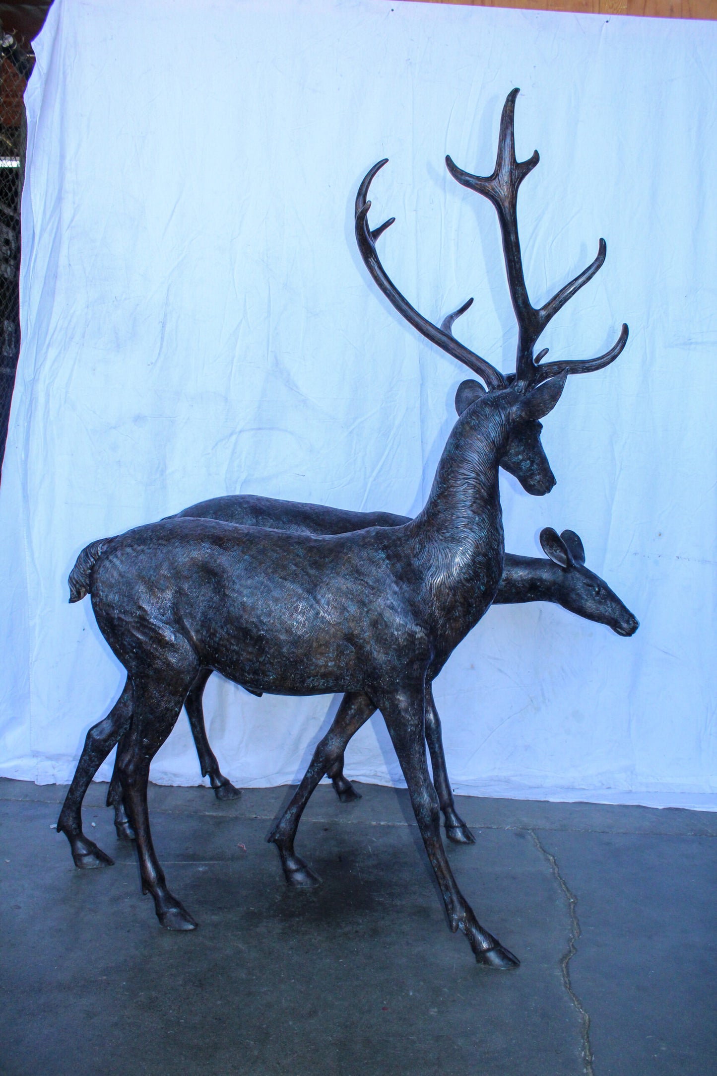 Life Size Bronze Statues of a Pair of Deer, Wildlife Display 58" x 18" x 58"H