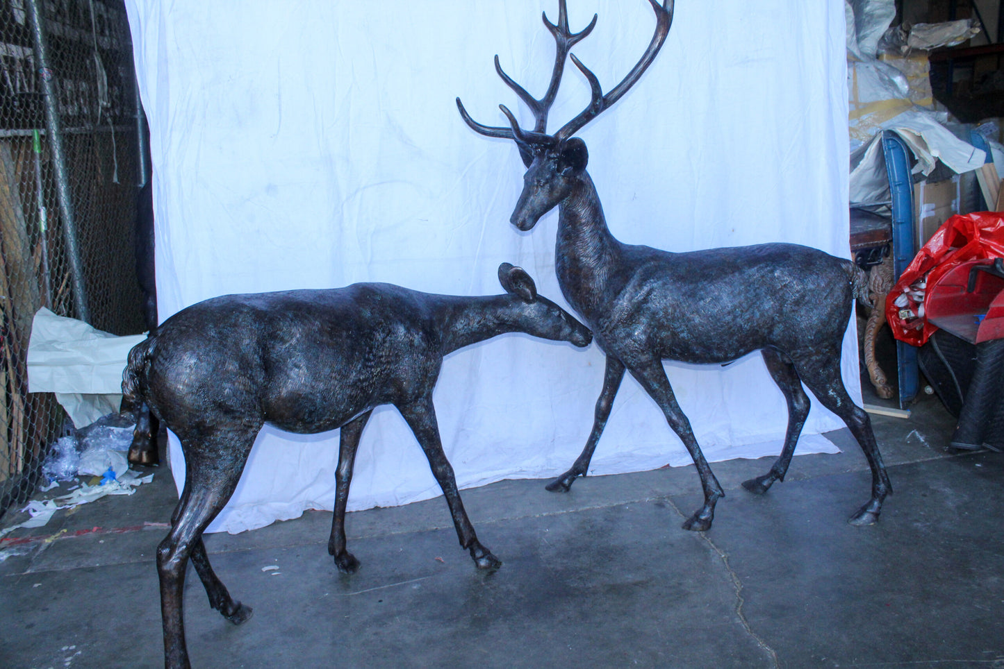 Life Size Bronze Statues of a Pair of Deer, Wildlife Display 58" x 18" x 58"H