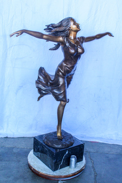 Bronze Statue, Girl Running in the Wind, Dynamic Art 46" x 27" x 57"H