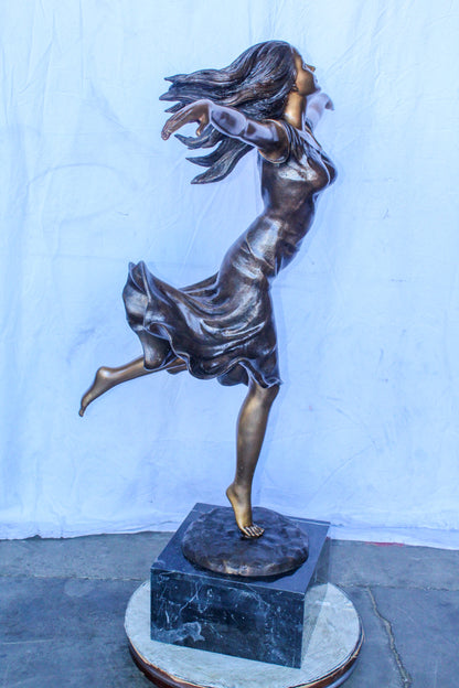 Bronze Statue, Girl Running in the Wind, Dynamic Art 46" x 27" x 57"H