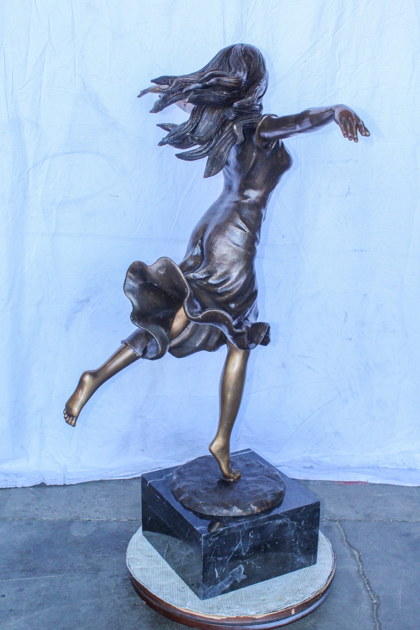 Bronze Statue, Girl Running in the Wind, Dynamic Art 46" x 27" x 57"H