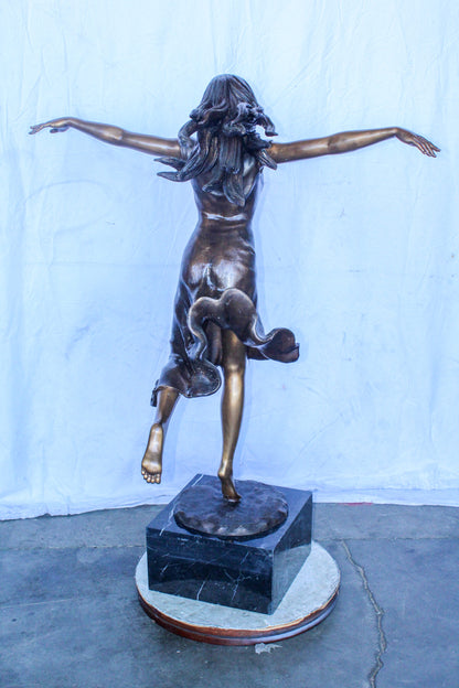 Bronze Statue, Girl Running in the Wind, Dynamic Art 46" x 27" x 57"H