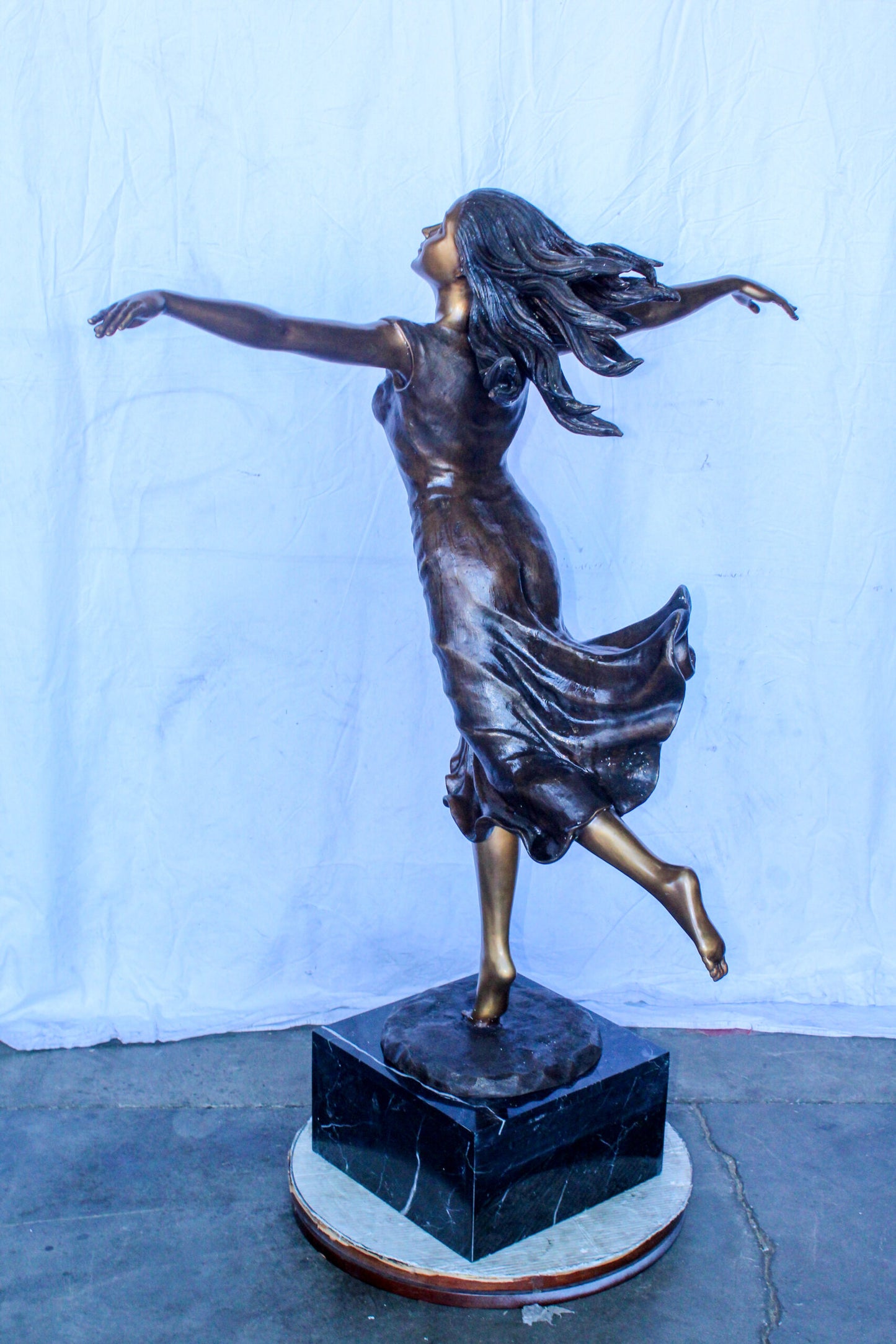 Bronze Statue, Girl Running in the Wind, Dynamic Art 46" x 27" x 57"H