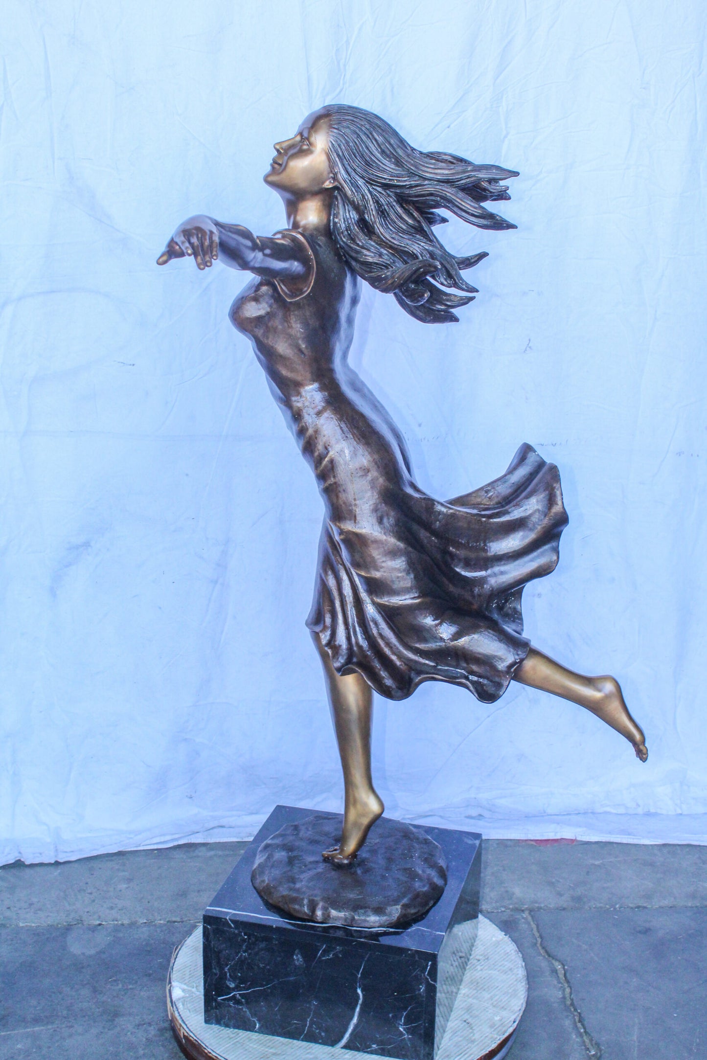 Bronze Statue, Girl Running in the Wind, Dynamic Art 46" x 27" x 57"H
