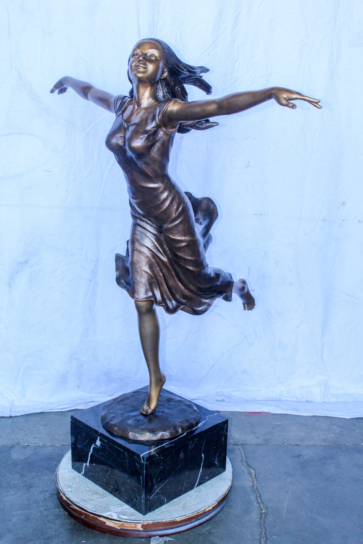 Bronze Statue, Girl Running in the Wind, Dynamic Art 46" x 27" x 57"H
