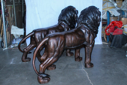 Pair of Giant Lions Bronze Statues, Wildlife Majesty Accents 78" x 24" x 57"H