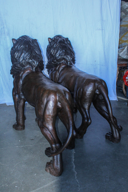 Pair of Giant Lions Bronze Statues, Wildlife Majesty Accents 78" x 24" x 57"H