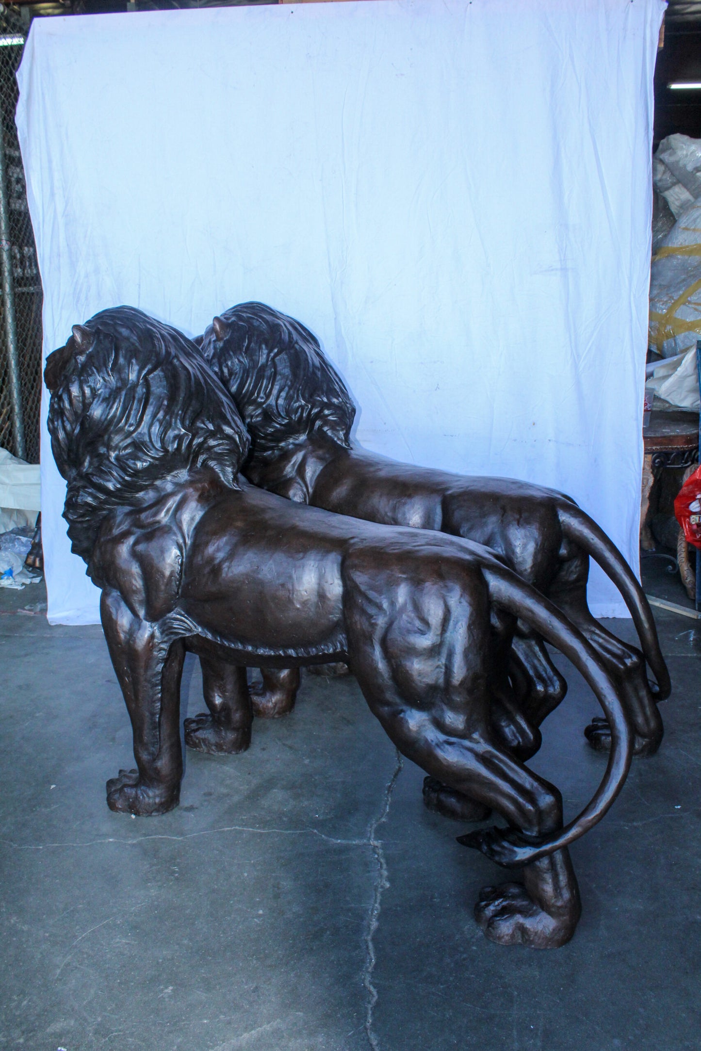 Pair of Giant Lions Bronze Statues, Wildlife Majesty Accents 78" x 24" x 57"H