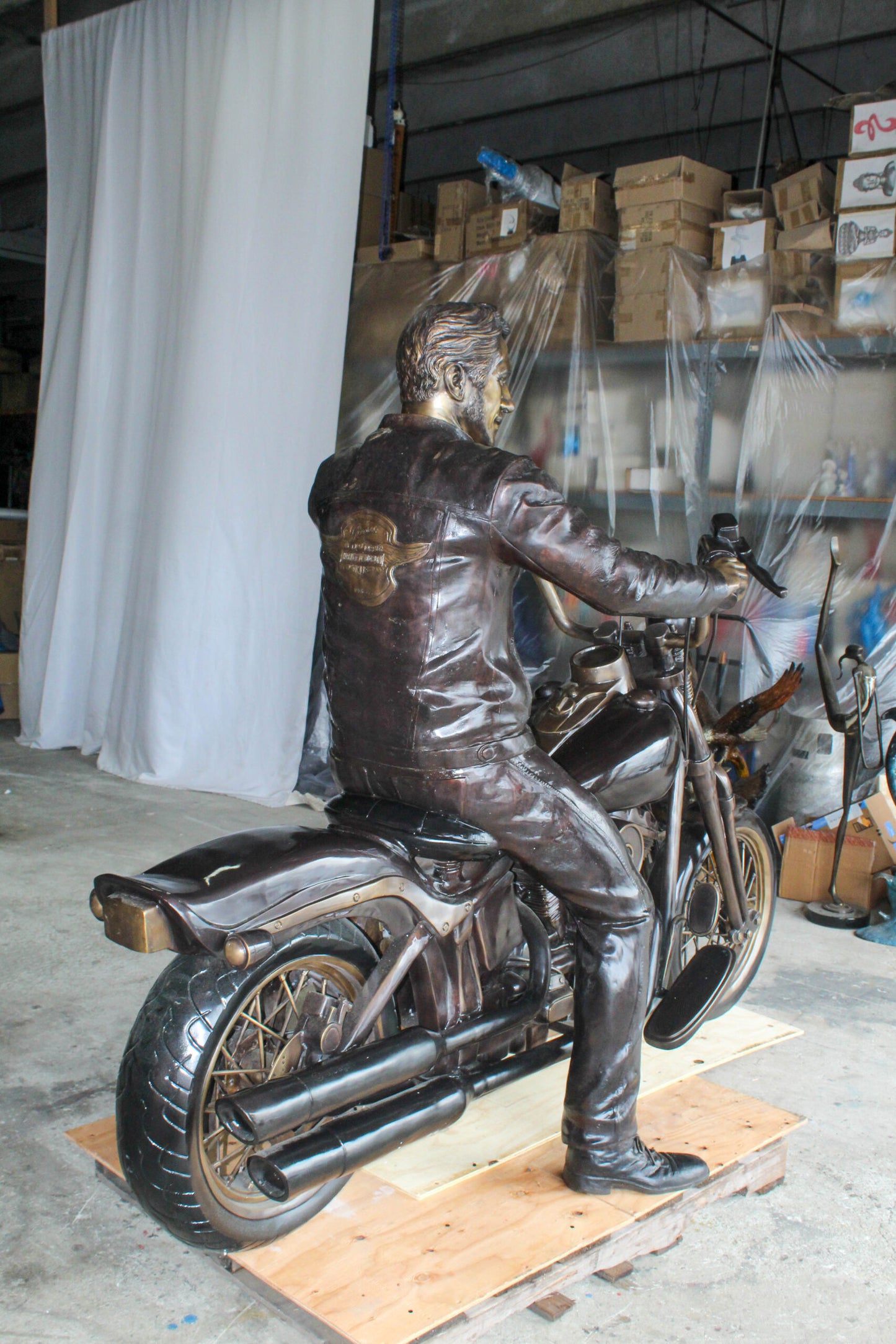 Bronze Sculpture of Man on His Motorcycle Life Size  94" x 50" x 72"H