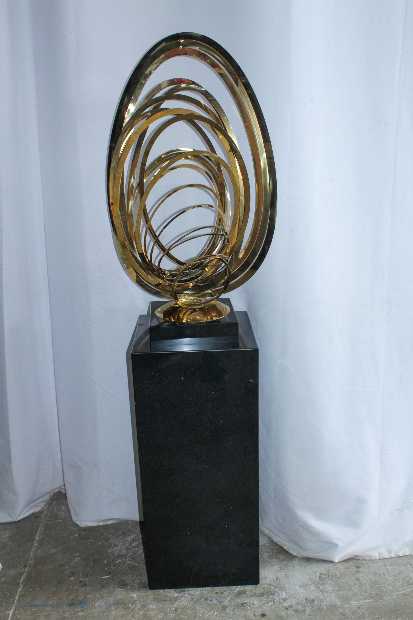 Modern Abstract Brass Sculpture with Black Pedestal Stand 18" x 14" x 67"H