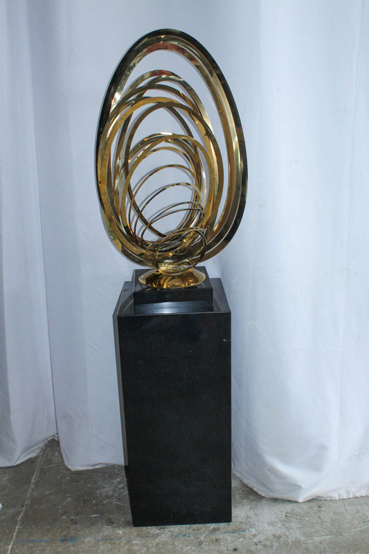 Modern Abstract Brass Sculpture with Black Pedestal Stand 18" x 14" x 67"H