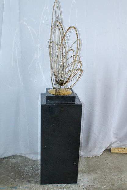 Modern Abstract Brass Sculpture with Black Pedestal Stand 18" x 14" x 67"H